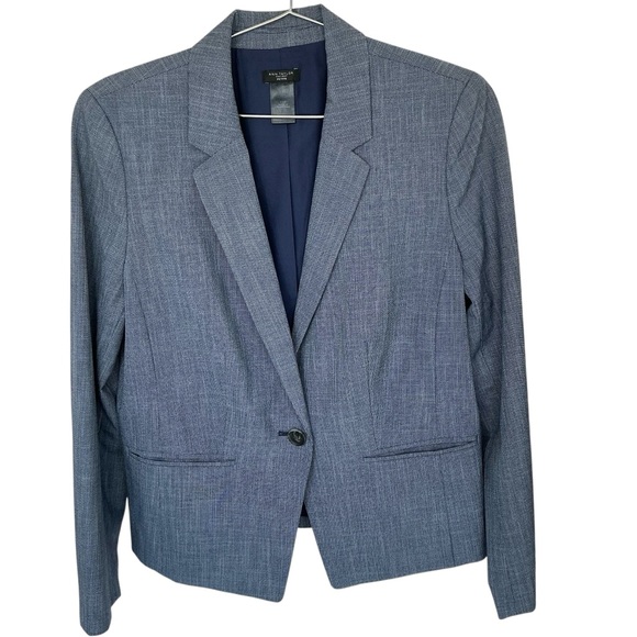 Ann Taylor Preppy Blazer 12 Petite • Navy Blue White • Career Workwear Jacket - Picture 2 of 13
